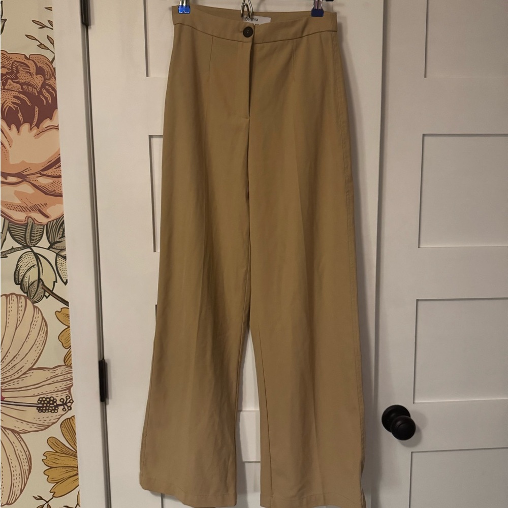 Bershka Petite Camel Wide Leg Trousers